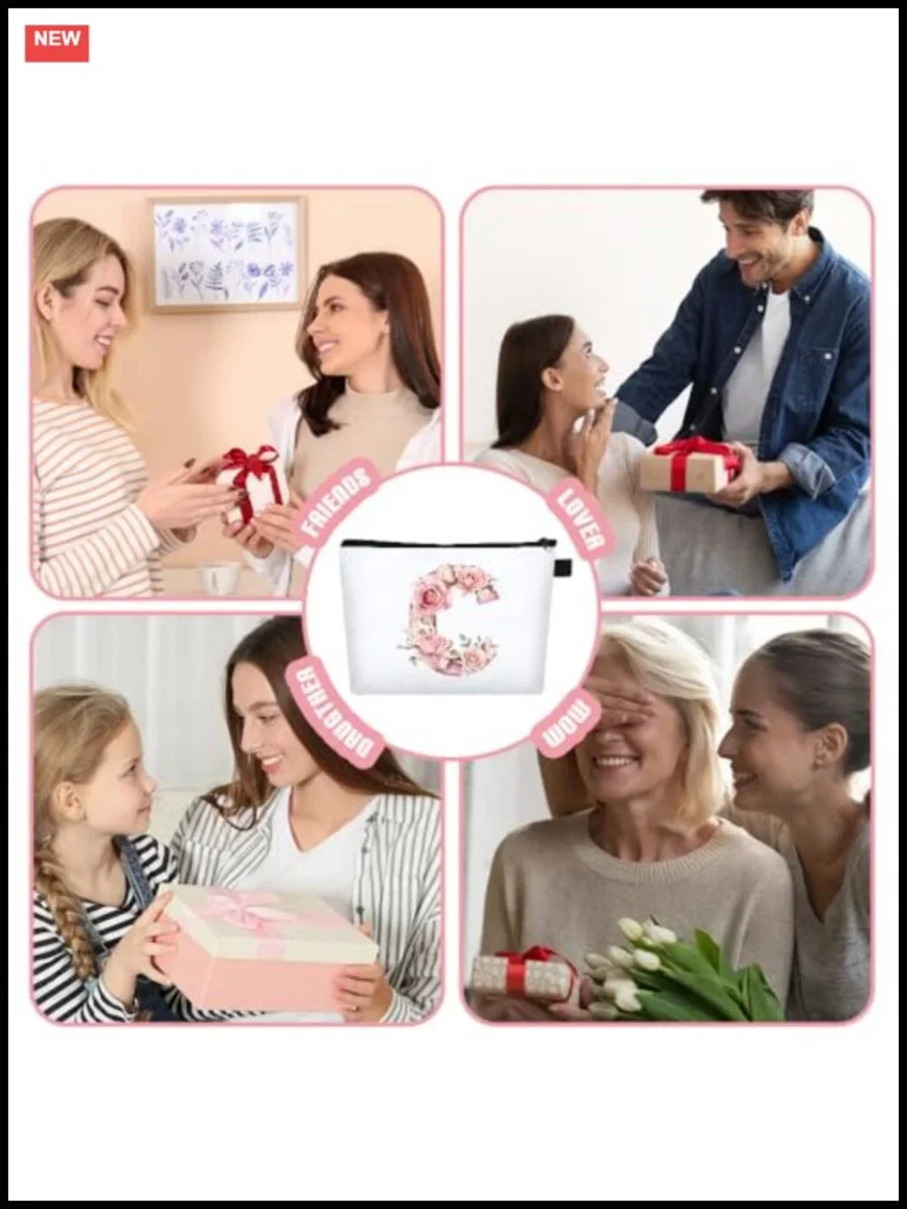Personalized A-Z Initial Canvas Makeup Bag Bridesmaid Gift Travel Cosmetic Pouch